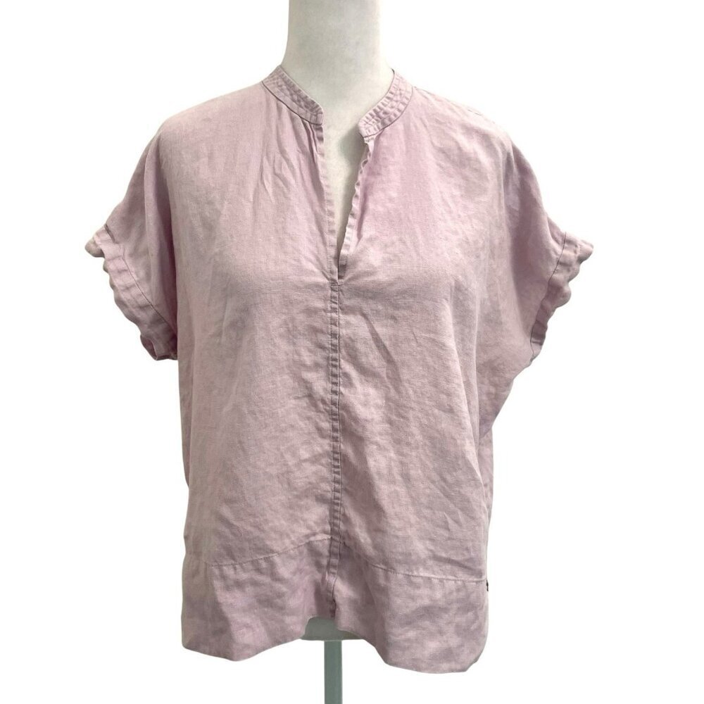 Everlane 100% Linen Boxy Split-Neck Short Sleeve Shirt Top Blouse Purple size 6